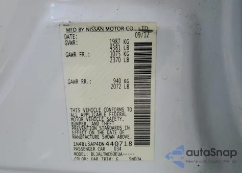 2013 Nissan Altima 3.5S from USA, damaged, VIN 1N4BL3AP4DN440718